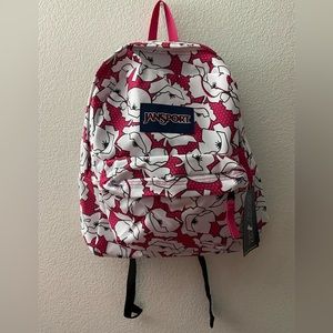 🌸🤍🎒 JanSport Classic Superbreak Cyber Pink Bloc Backpack - Pink/White